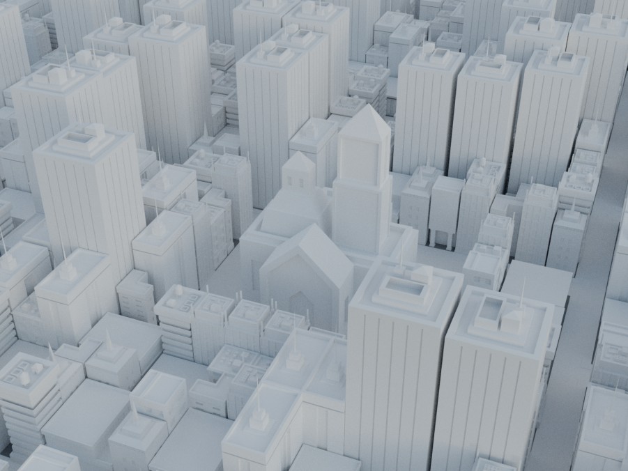 Showcase of sylized low poly Assets that ship with CitySketch