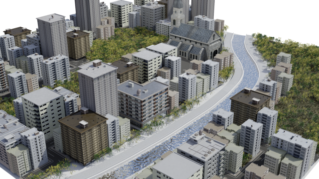 CitySketch detailed render with river